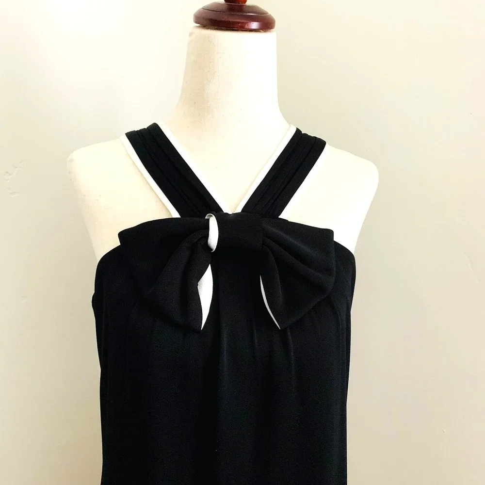 Shoshanna Anda Bow Halter‎ Dress sz 0 00 2 XS Black White Statement